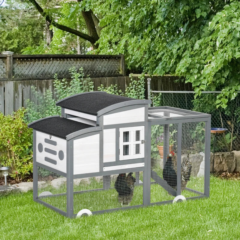 Wooden Chicken Coop with Run and Nesting Box - Outdoor Poultry Cage (Grey) 140 x 67 x 88.5cm