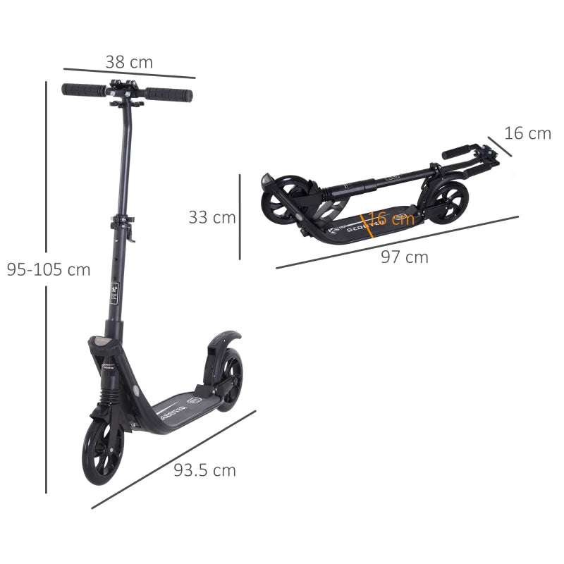 Black Urban Folding Kick Scooter with Rear Brake & Shock Absorption System