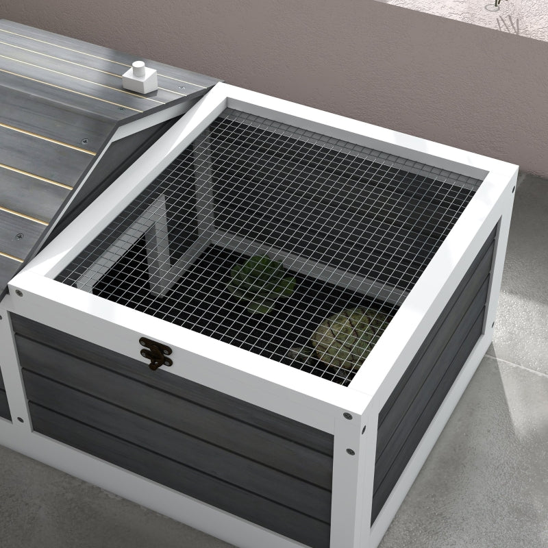 Grey Wooden Tortoise Shelter with Hide Den and Run