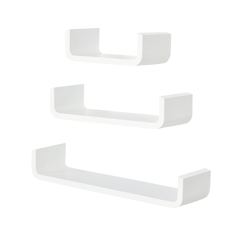 White Floating Wall Shelves Set of 3 - Invisible Mounting for Bedroom & Living Room