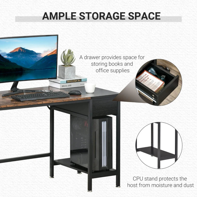 Black Computer Desk with CPU Stand and Drawer, Steel Frame, 120x60x75cm