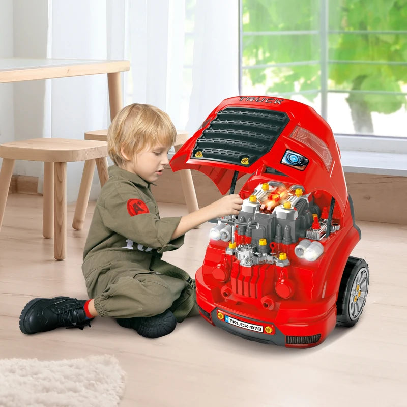 Red Kids Truck Engine Toy Set with RC Car Key