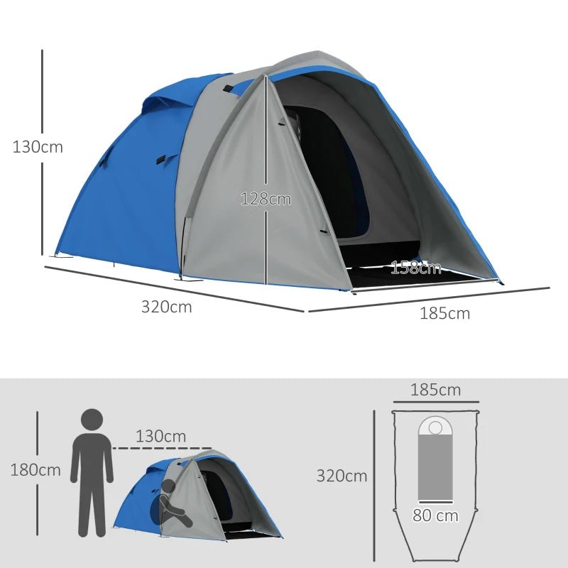 Blue/Grey 2-Person Dome Tent with Front Porch and Accessories