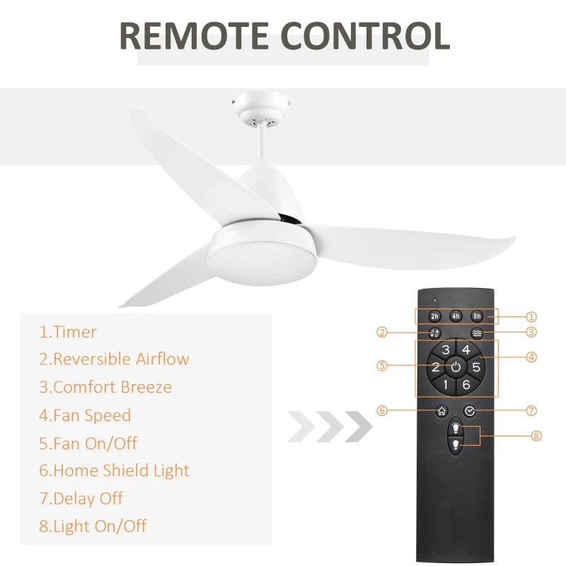 White Reversible Ceiling Fan with Light and Remote Control