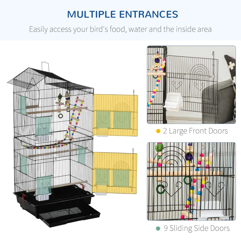 Compact Bird Cage Kit for Small Birds - Complete Set with Accessories and Toys