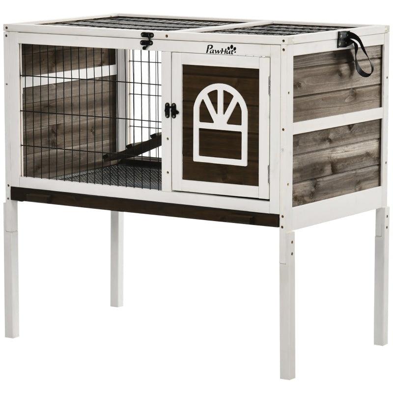 Wooden Small Pet Hutch with Removable Tray and Openable Roof - Natural