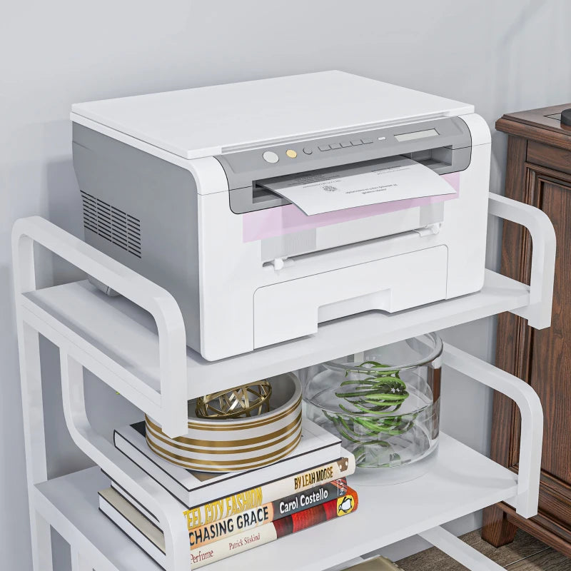 White 3-Tier Printer Stand with Storage Shelves, 55 x 40 x 77cm