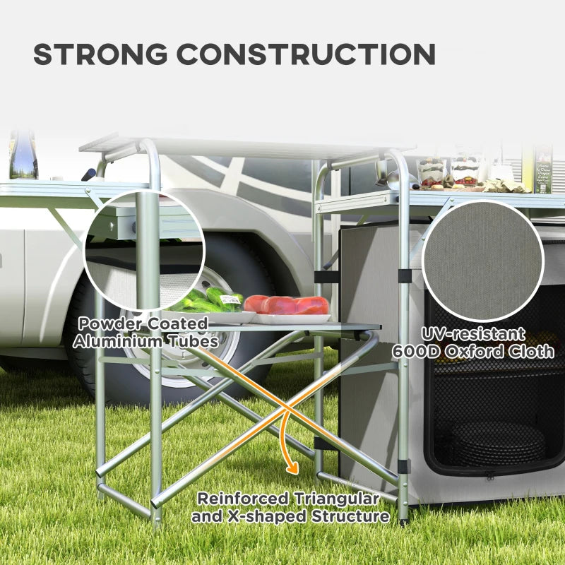 Portable Folding Camping Kitchen with Wind Shield - Blue