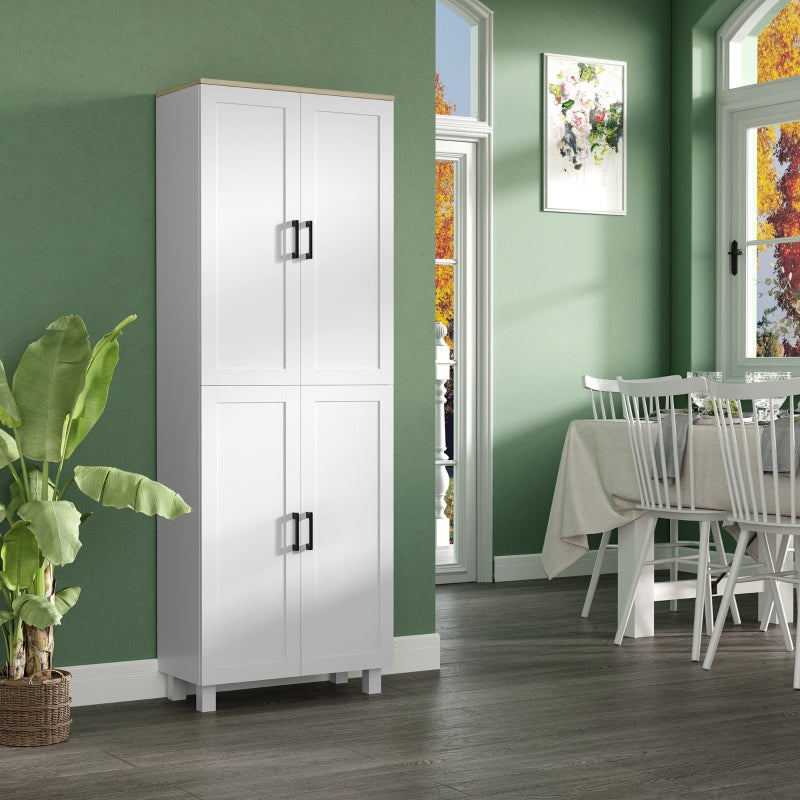 White Freestanding Kitchen Storage Cabinet, 4-Door Organizer, Adjustable Shelves - 170cm