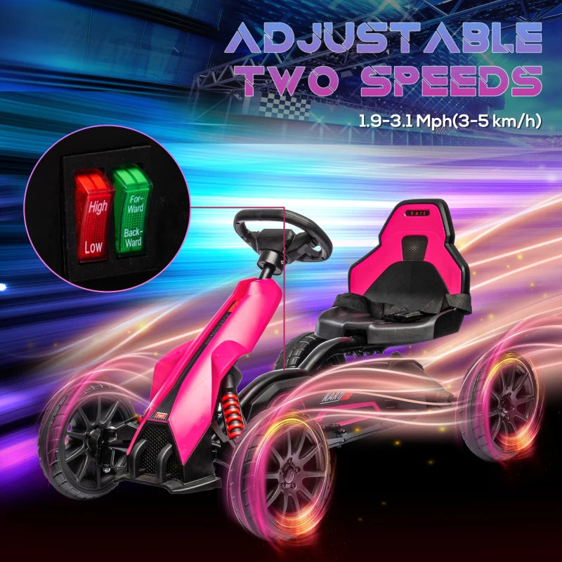 Kids Pink Electric Go Kart with Rechargeable Battery - 2 Speeds