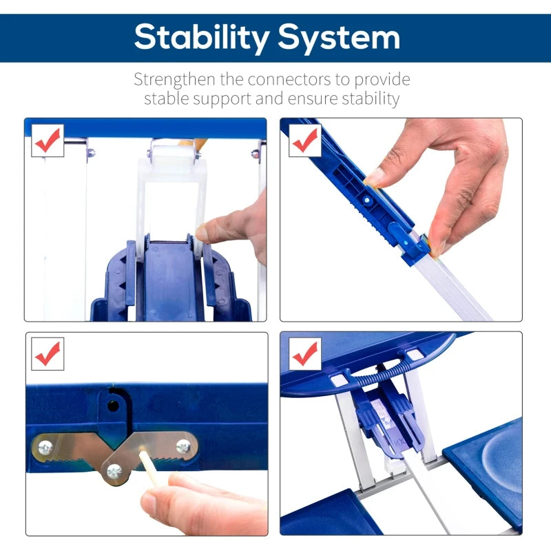 Blue 4 Seater Aluminum Picnic Table with Foldable Seats