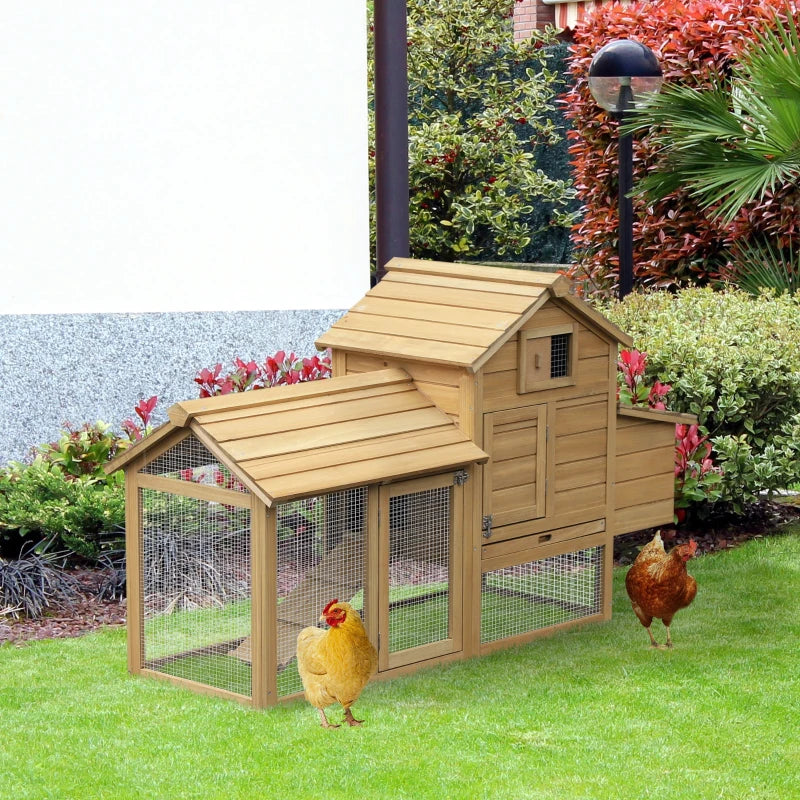 Small Wood Chicken Coop with Run and Nesting Box - 150.5 x 54 x 87cm, Natural