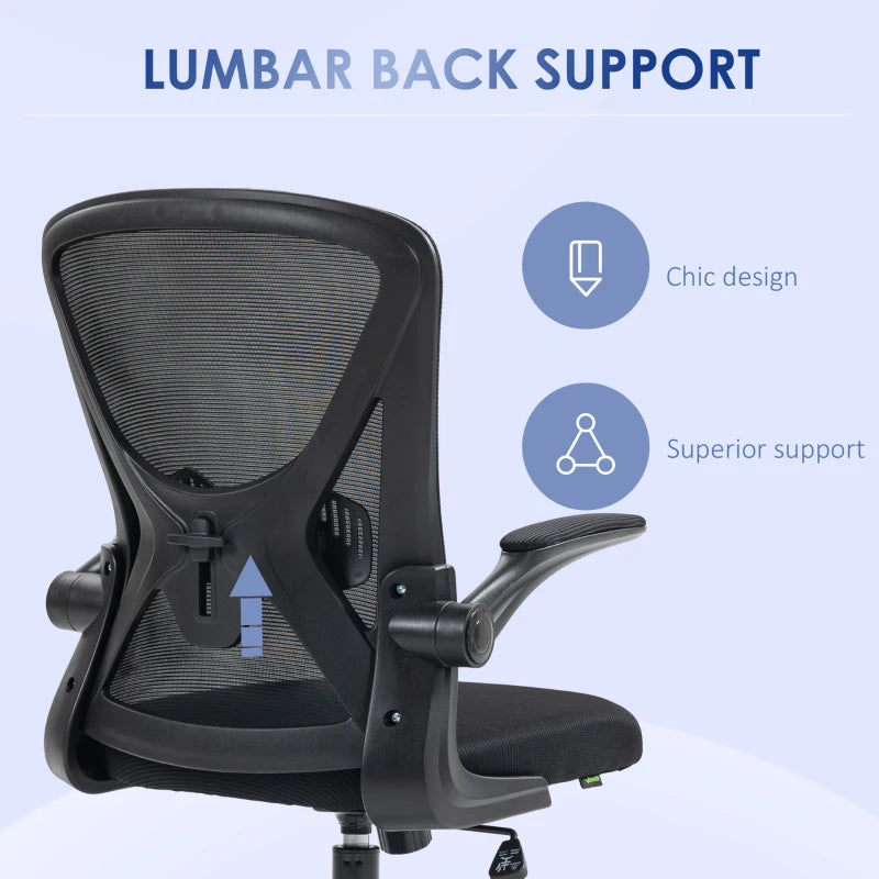 Black Mesh Office Chair with Flip-Up Arms