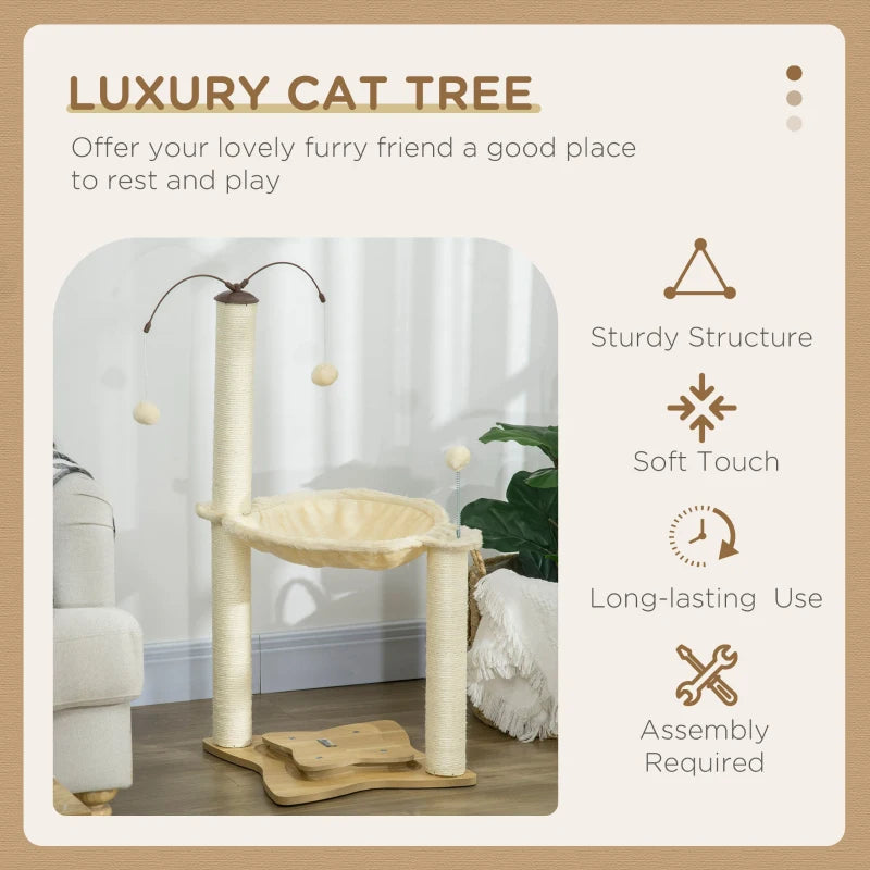 Cat Tree with Scratching Posts, Hammock, Toy Ball - Beige