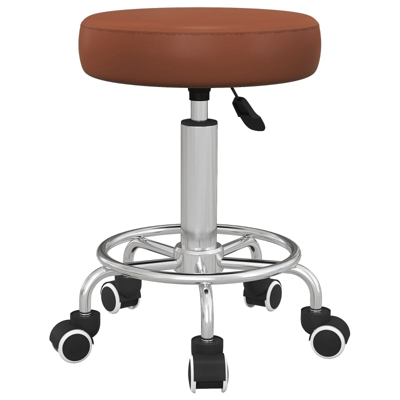 Brown PU Leather Rolling Salon Stool with Adjustable Height and Wheels