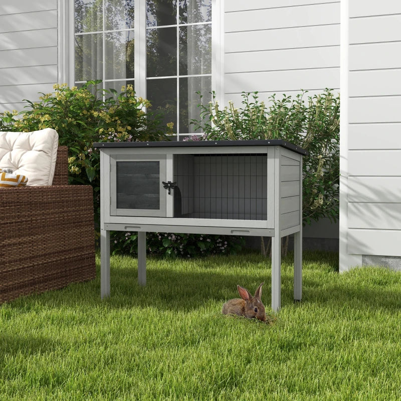 Grey Wooden Rabbit Hutch with Openable Roof - Indoor Outdoor Cage, 84 x 43 x 70 cm