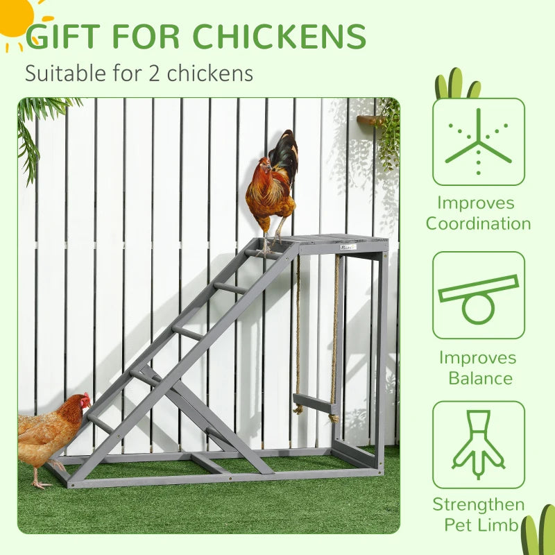 Grey Wooden Chicken Coop Playset with Swing & Ladder