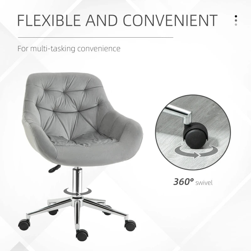 Grey Velvet Ergonomic Home Office Desk Chair with Adjustable Height and Support