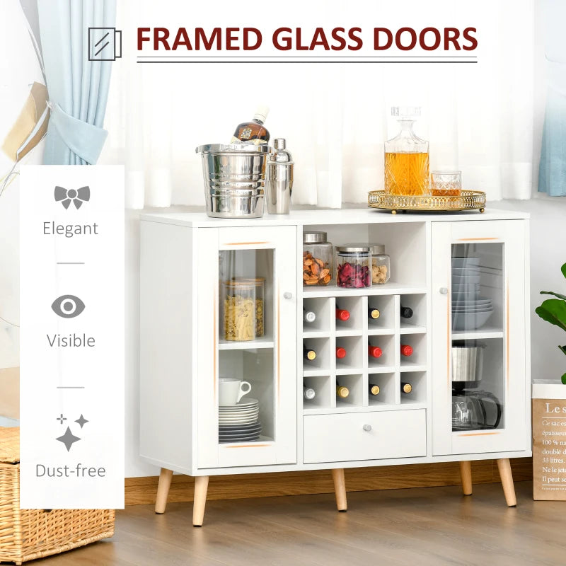 White Modern Glass Door Sideboard with Wine Rack