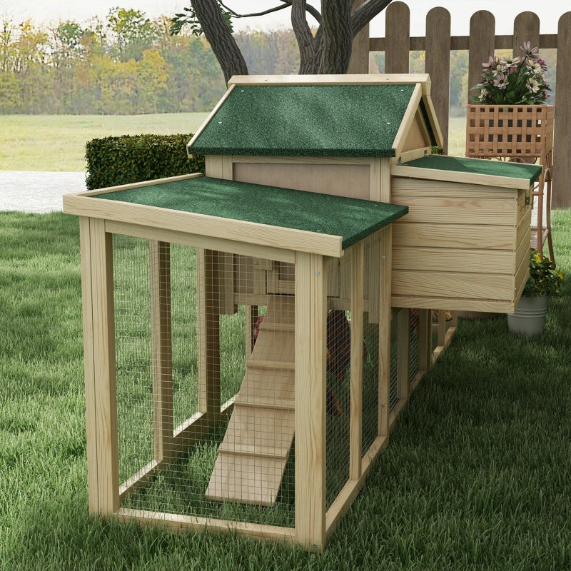 Wooden Chicken Coop with Run and Nesting Box - Large, 204 x 85 x 93cm (Brown)