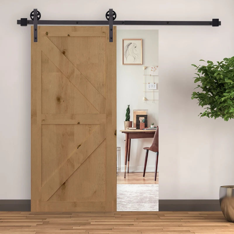 6ft Black Sliding Barn Door Kit for Single Wooden Door