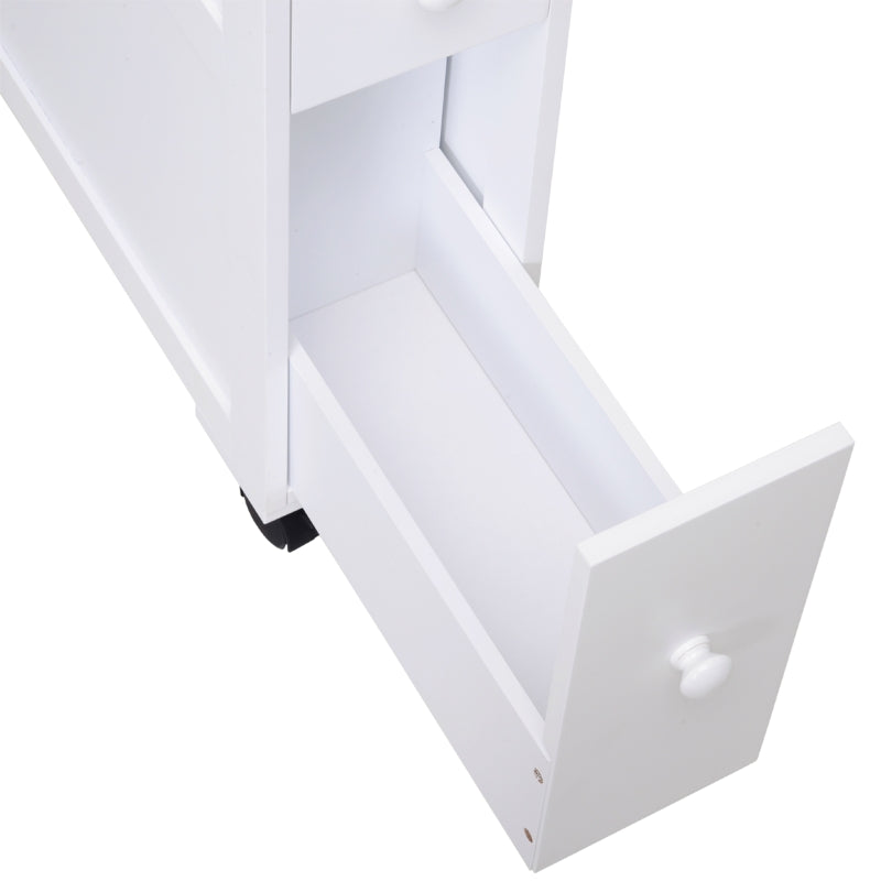 White Slim Bathroom Storage Cart with 2 Drawers & Wheels