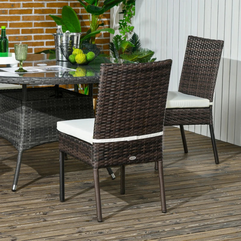 Brown Rattan Garden Chairs Set - Pack of 4