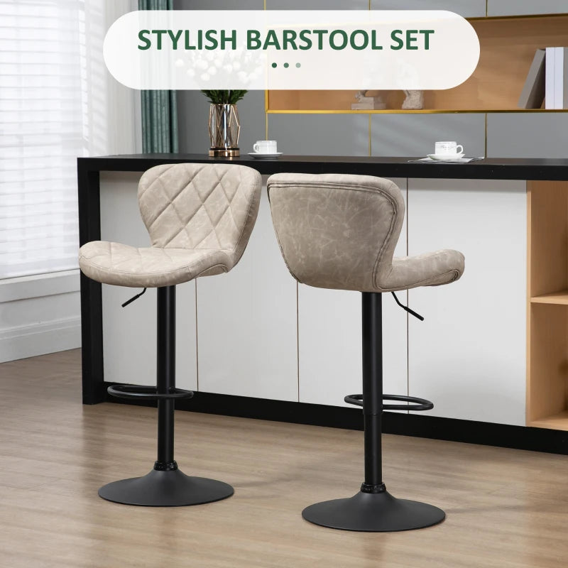 Swivel Bar Stools Set of 2, Light Khaki Breakfast Chairs with Backrest and Footrest