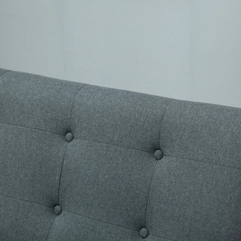 Modern Grey Fabric Sofa with Tufted Design and Rubberwood Legs