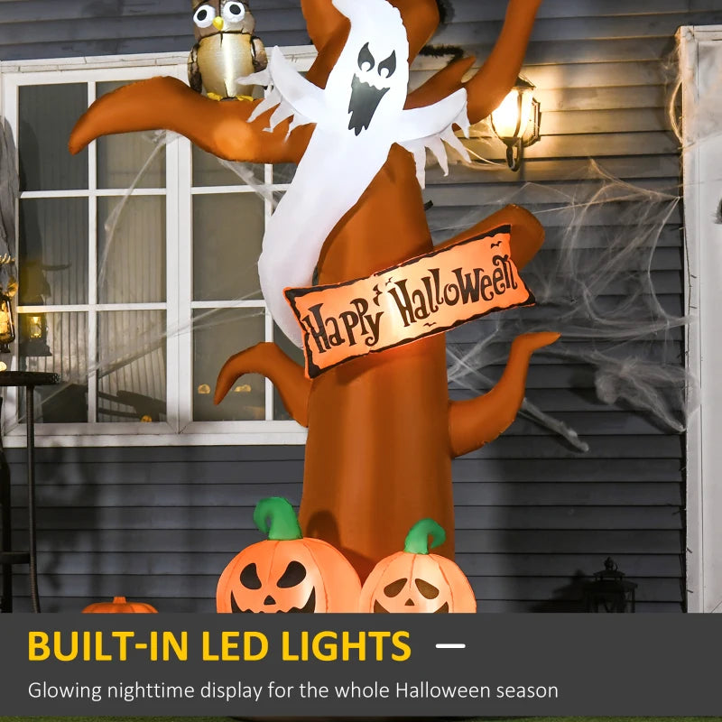 Spooky Halloween Inflatable Dead Tree with Ghost, Pumpkin, Owl & LED Lights