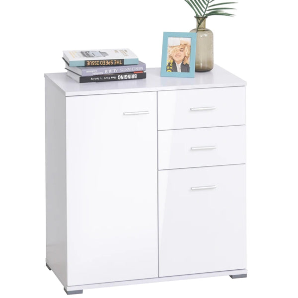 White High Gloss Storage Cabinet with Drawers for Bedroom and Living Room