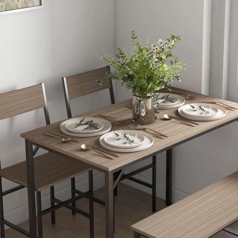 4-Piece Dining Set with Table, Chairs, and Bench - Grey