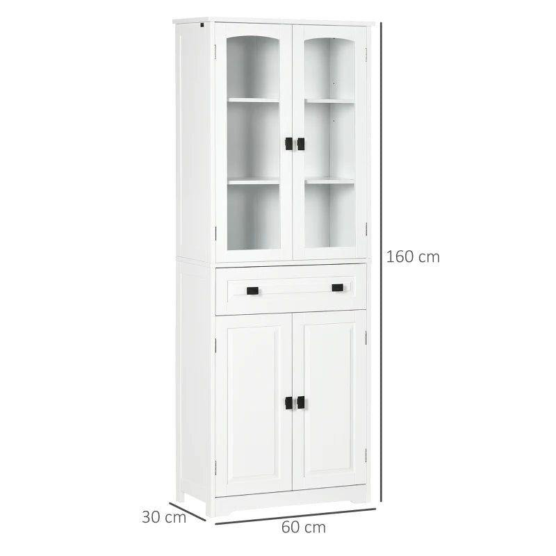 White Kitchen Storage Cabinet with Glass Door and Drawer