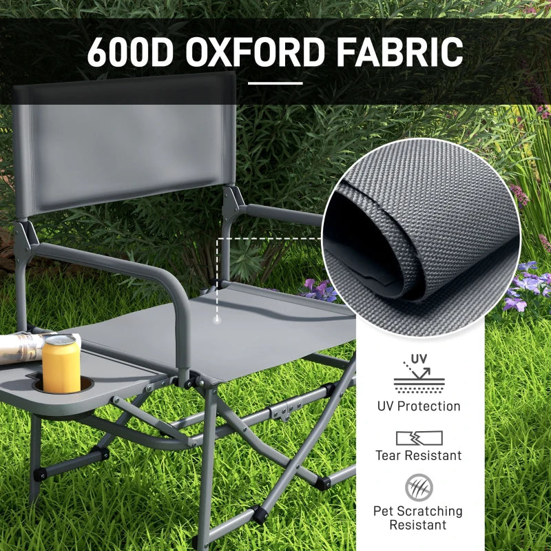 Grey Folding Camping Chair with Side Table