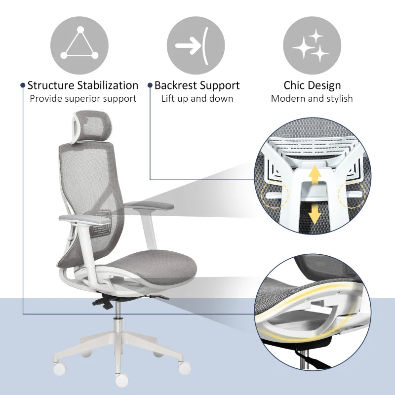 Grey Mesh Office Chair with 360° Rotation & Adjustable Features