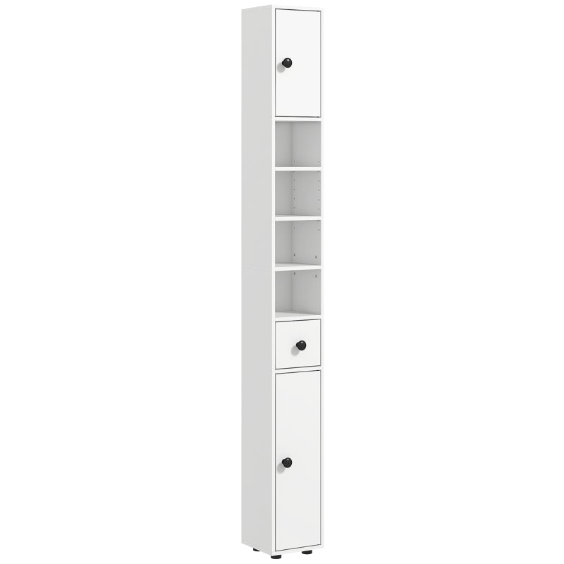 White 180cm Tall Slim Bathroom Storage Cabinet with Shelves