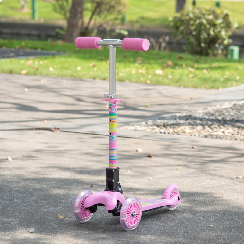 Foldable Pink Kids 3-Wheel Scooter with LED Flashing Wheels