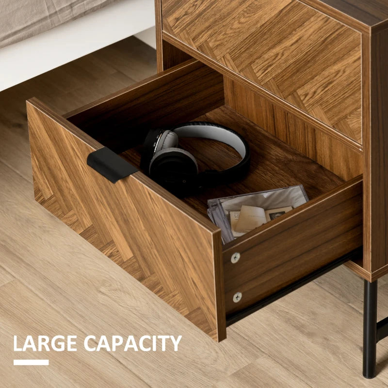 Brown 2-Drawer Side Cabinet Storage Table with Metal Handles