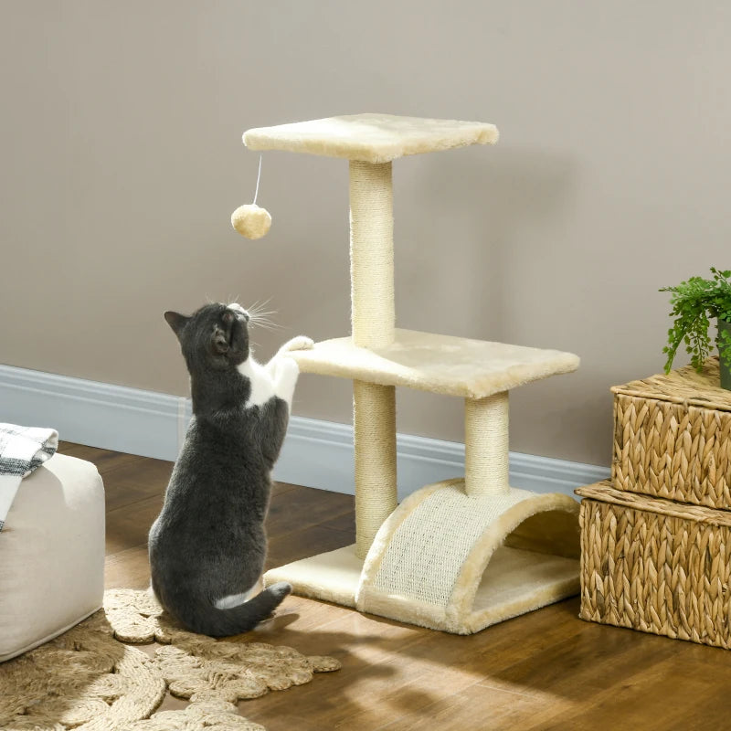 72cm Cat Tree with Scratching Post & Pad - Cream White