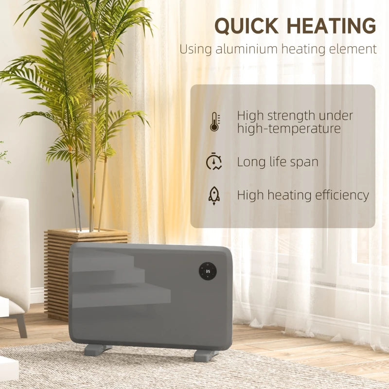 Grey Electric Convector Heater - Adjustable Thermostat, Timer