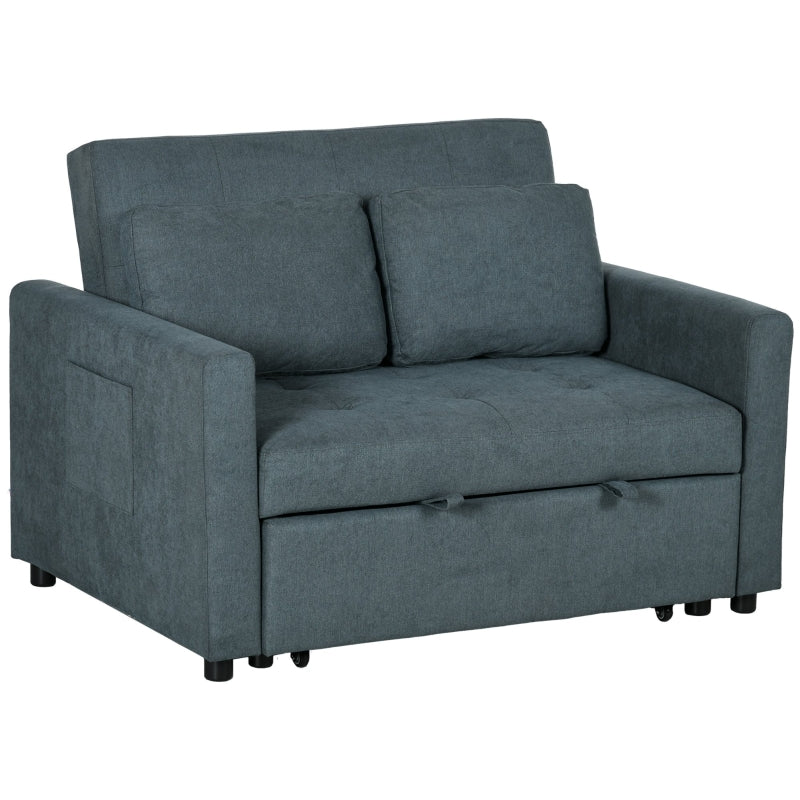 Charcoal Grey Convertible Loveseat Sofa Bed with Cushions and Side Pockets