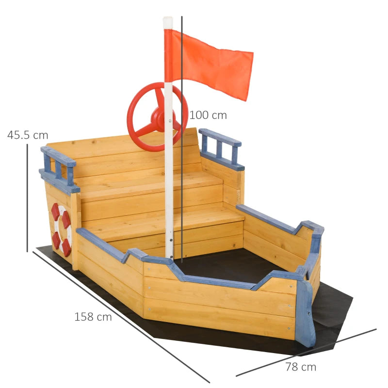Wooden Pirate Ship Sand Pit - Blue Outdoor Kids Sandboat Playset