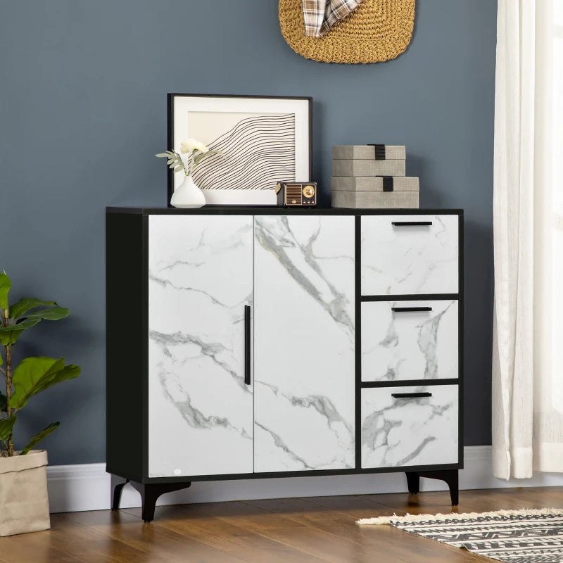 Modern White Marble Sideboard with 2 Doors and 3 Drawers