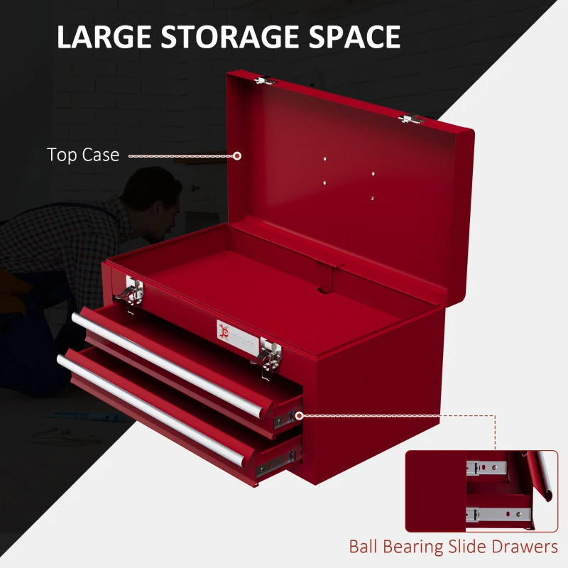 Red Metal 2-Drawer Tool Chest with Lockable Latches