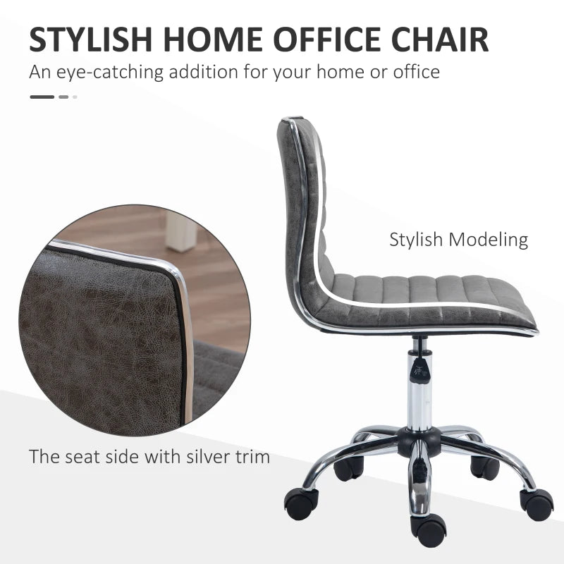 Grey Mid-Back Swivel Office Chair with Armless Design