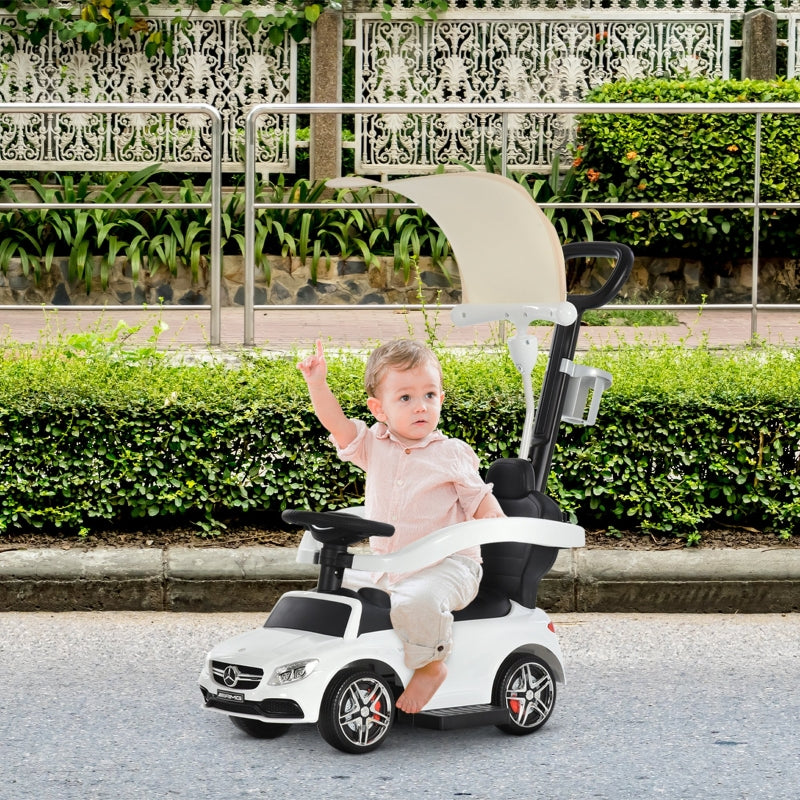 White Toddler 3-in-1 Ride-On Push Car with Canopy & Horn