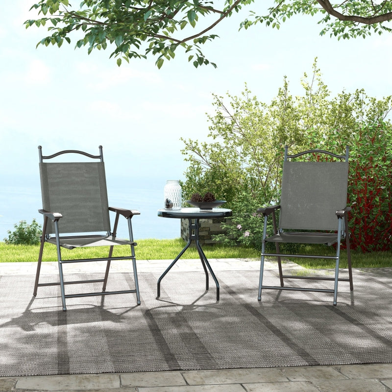 Dark Grey Folding Garden Chairs with Mesh Seats - Set of 2