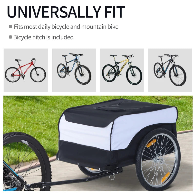 Steel Frame Bike Trailer Cargo Carrier with Removable Cover (White/Black)