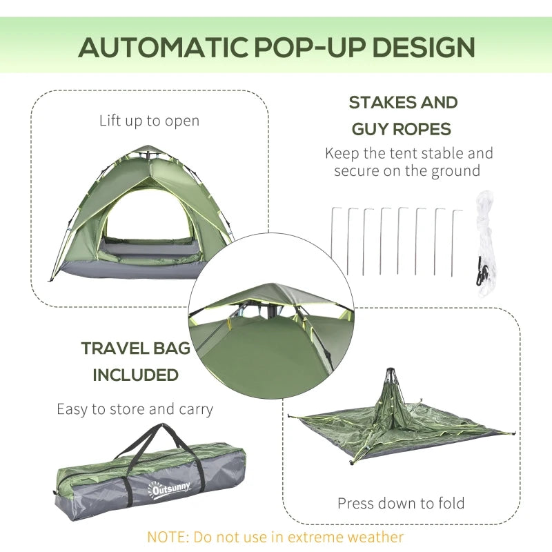 3-Person Automatic Pop-Up Camping Tent - Portable Double Layer, Blue