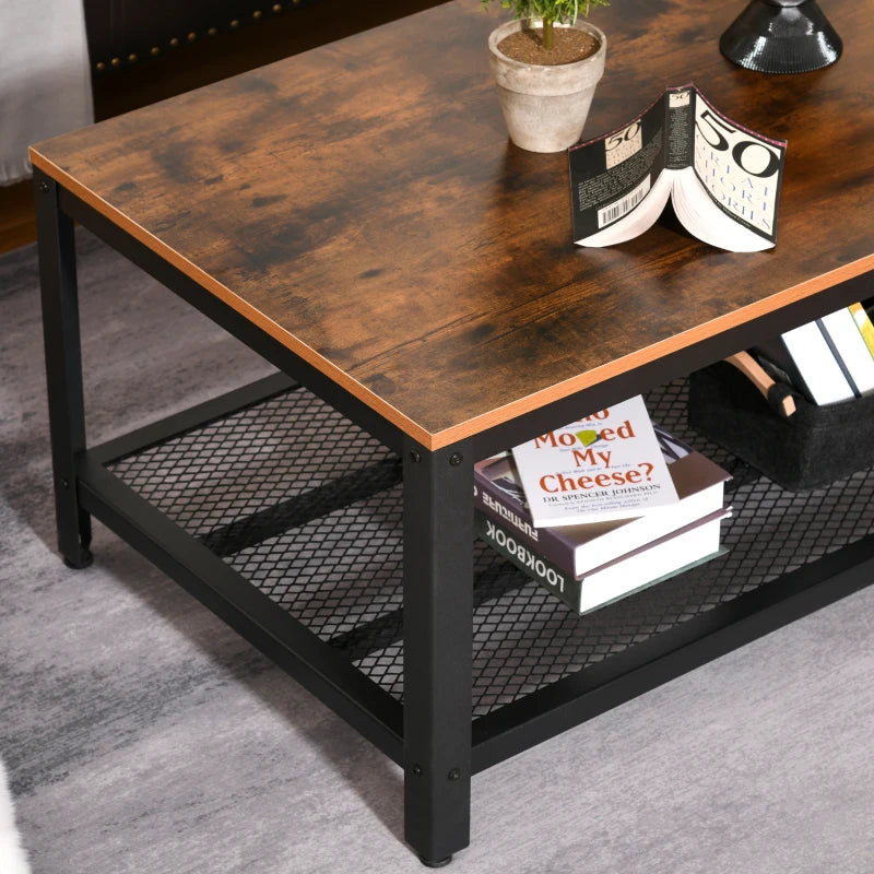 Industrial Black Coffee Table with Storage Shelf - 106 x 60 x 45cm